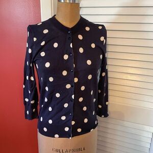 J CREW | navy with cream dots 3/4 sleeve cardigan XS